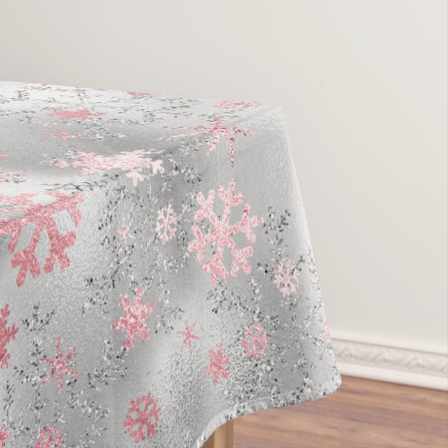 Elegantes Silver Pink Weihnachten Schneeflockenmus Tischdecke (Beispiel)