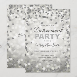 Elegantes Silver Retirement Party Confetti & Light Einladung