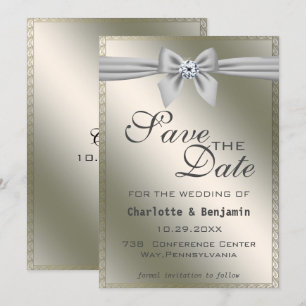 Elegantes Silver Ribbon & Gemstone Save the Date