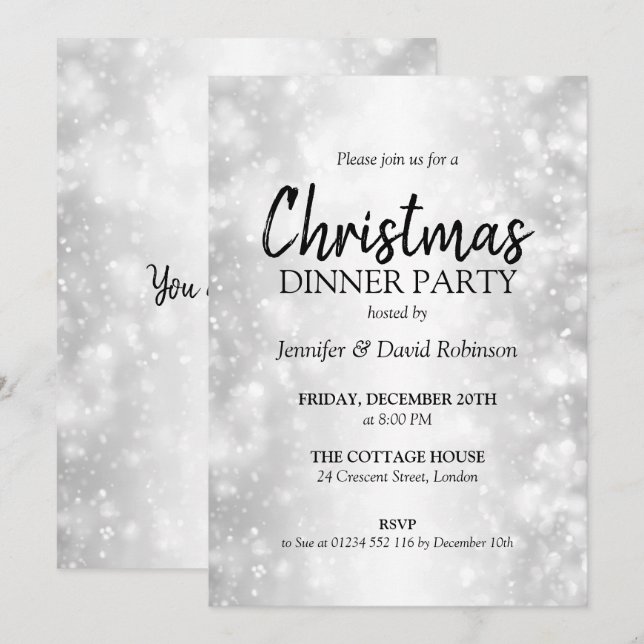 Elegantes Silver Shimmer Weihnachts-Party Einladung (Vorne/Hinten)