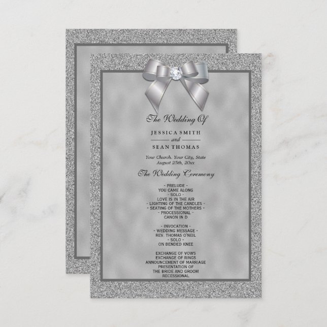 Elegantes Silver & Stylish Glitzer Wedding Program (Vorne/Hinten)