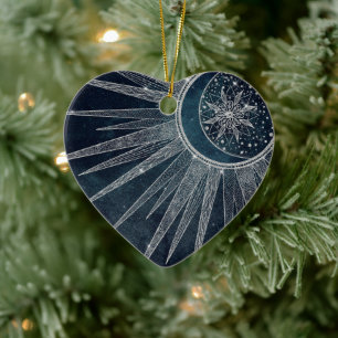 Elegantes Silver Sun Moon Doodle Mandala Blaues De Keramik Ornament