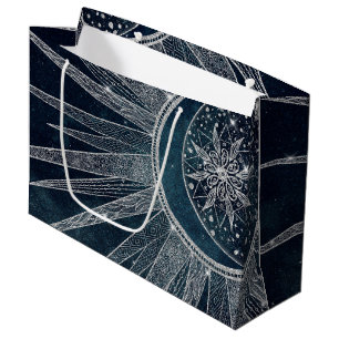 Elegantes Silver Sun Moon Doodle Mandala Blue Desi Große Geschenktüte