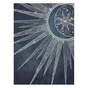 Elegantes Silver Sun Moon Doodle Mandala Blue Desi Tischdecke