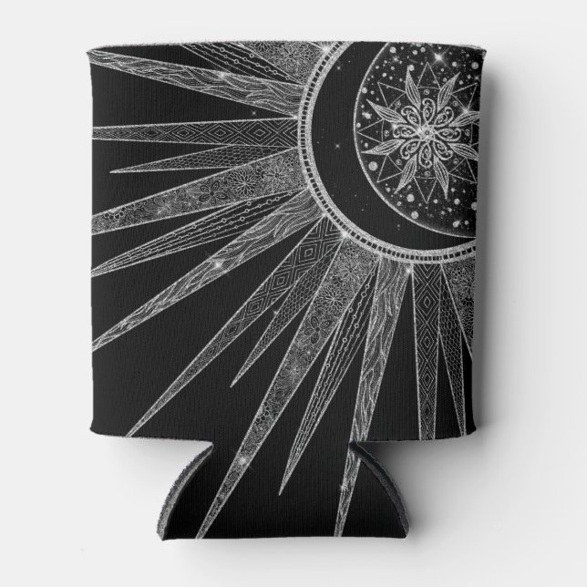 Elegantes Silver Sun Moon Mandala Black Design Dosenkühler (Vorderseite)