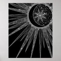 Elegantes Silver Sun Moon Mandala Black Design