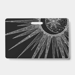 Elegantes Silver Sun Moon Mandala Schwarzes Design Ausweis