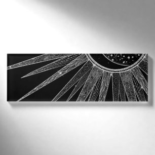 Elegantes Silver Sun Moon Mandala Schwarzes Design Namenschild