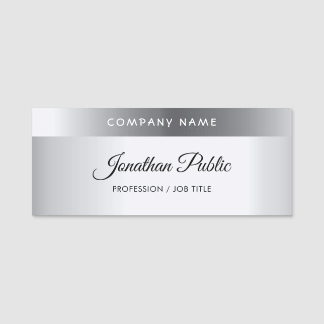 Elegantes Silver Template Moderner Handschrift Namensschild (Vorderseite)