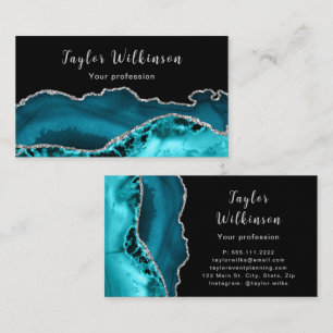 Elegantes Silver und Aquamarin Blue Agate Visitenkarte