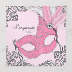 Elegantes Silver- und Rosa Masquerade Party Einladung