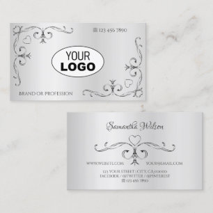 Elegantes Silver Verziert Corner Borders Hearts Lo Visitenkarte