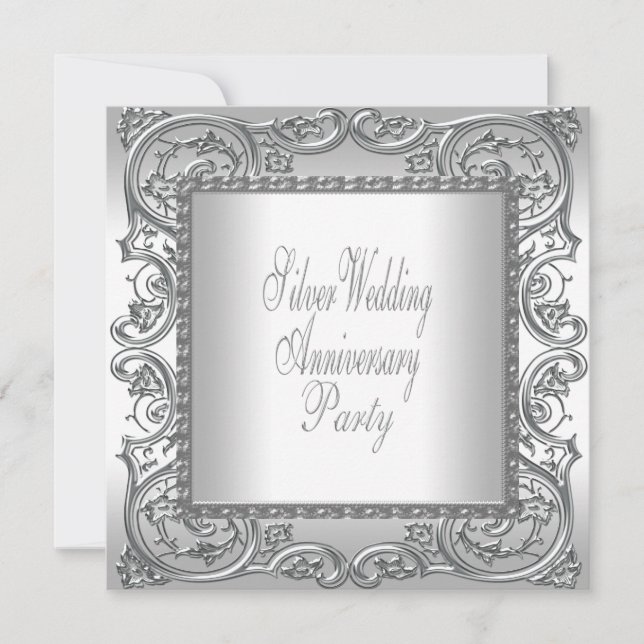 Elegantes Silver White 25-jähriges Party Einladung (Vorderseite)