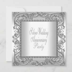 Elegantes Silver White 25-jähriges Party Einladung