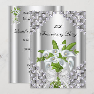 Elegantes Silver White Floral 25-jähriges Party Einladung