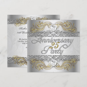 Elegantes Silver White Gold Party zum 25. Jubiläum Einladung