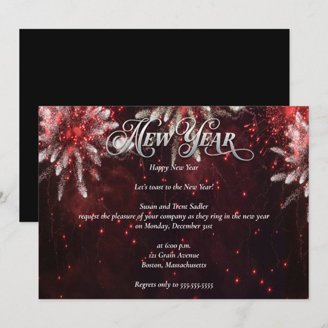 Elegantes Silvester Party Einladung (Vorne/Hinten)