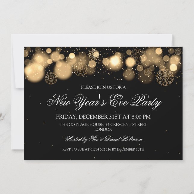 Elegantes Silvester Party Winter Gold Einladung (Vorderseite)