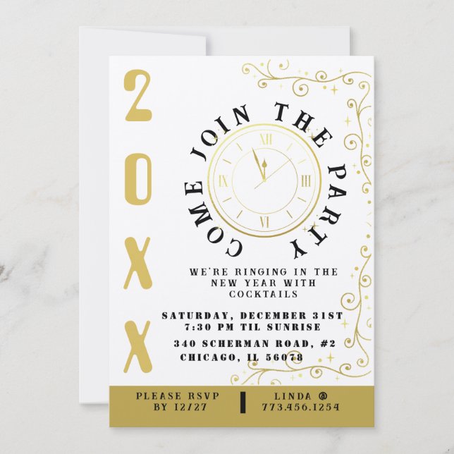 Elegantes Silvesterfest-Party Einladung (Vorderseite)