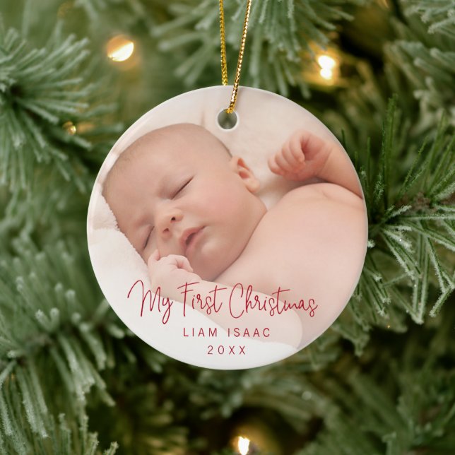 Elegantes Simple Red Baby Foto Keramik Ornament (Baum)