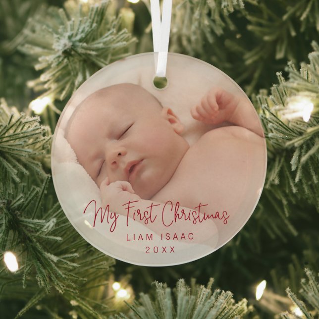 Elegantes Simple Red Baby Foto Ornament Aus Glas (InSitu)