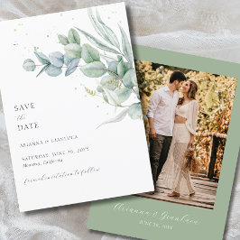 Elegantes Simple Sage Green Foto Save the Date Einladung