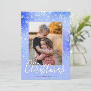 Elegantes Simple Snowy Lila Frohe Weihnachts-Foto Feiertagskarte