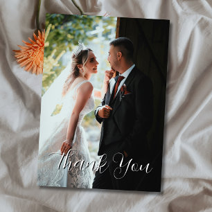 Elegantes Simple Wedding Foto Champagne Gold Dankeskarte