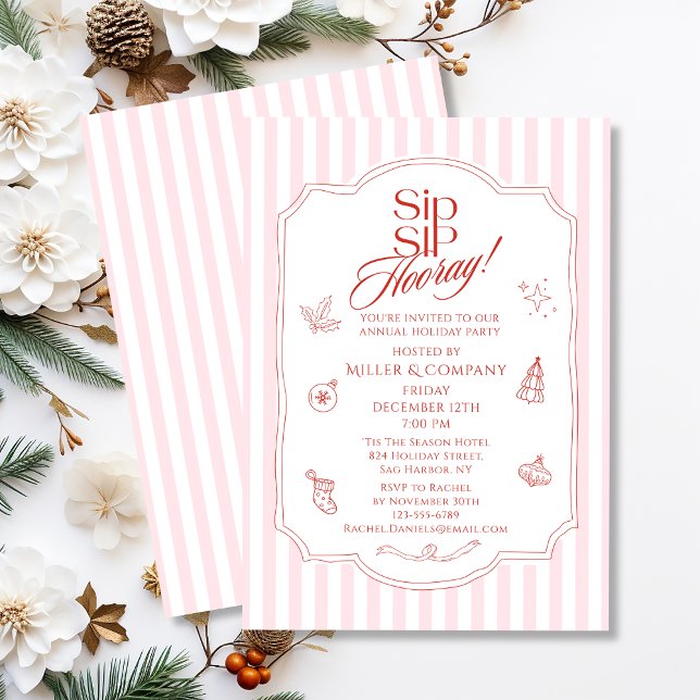 Elegantes Sip Sip Hooray Weihnachtsfest im Unterne Einladung (Von Creator hochgeladen)