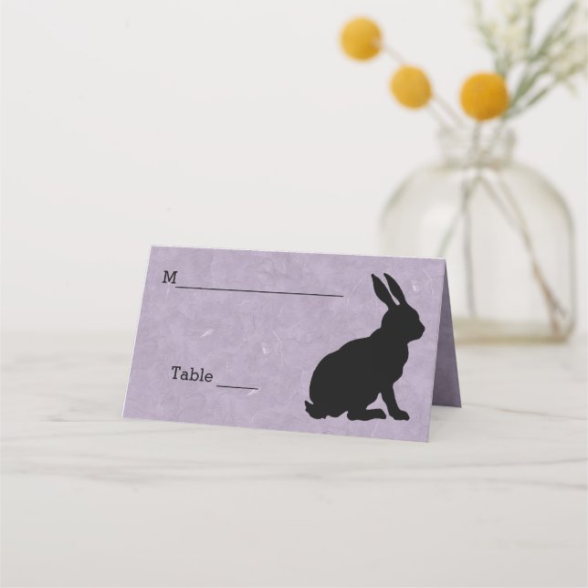 Elegantes Sitzkaninchen in schwarzer Silhouette Li Platzkarte (Vorderseite)