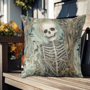 Elegantes Skelett Vintage Halloween Kissen