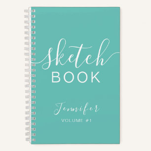 Elegantes Sketchbook Ihr Name Script Aquamarin Blu Notizbuch