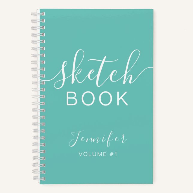 Elegantes Sketchbook Ihr Name Script Aquamarin Blu Notizbuch (Vorderseite)