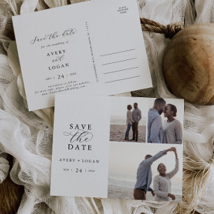 Elegantes Skript 3 FotoCollage Save the Date Einladungspostkarte