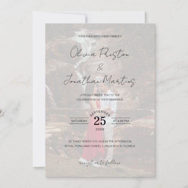 Elegantes Skript 5 Fotos Hochzeit QR Code UAWG Einladung (Vorderseite)