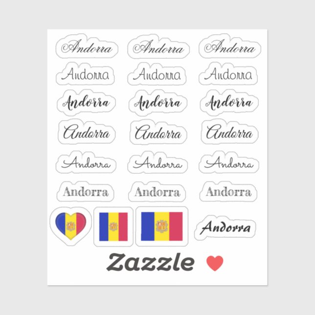 Elegantes Skript Andorra & Andorran Flag /name Set Aufkleber (Blatt)