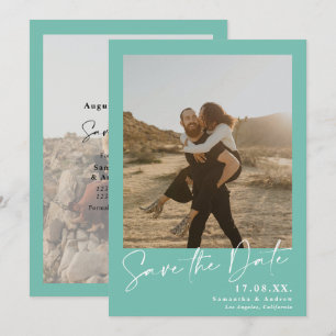 Elegantes Skript aquamarine aqua 2 Fotos Save the  Date