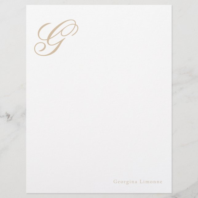 Elegantes Skript Beige Monogramm Briefkopf (Vorderseite)