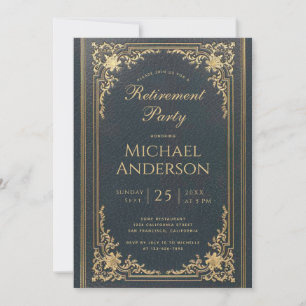 Elegantes Skript Blau Gold Abschiedsparty Ruhestan Einladung