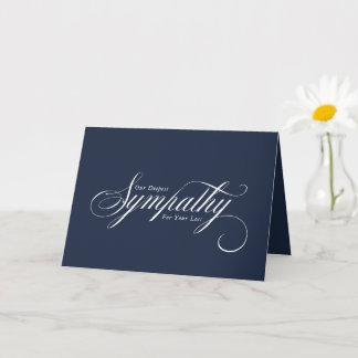 Elegantes Skript Blau Weiße Beileidsbekundung Karte