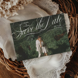 Elegantes Skript Blühend Foto Save The Date