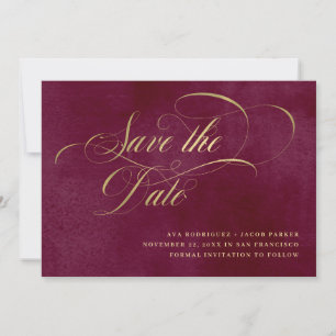 Elegantes Skript   Burgund und Gold Save The Date