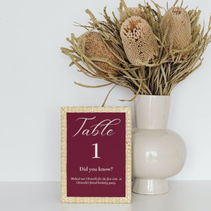 Elegantes Skript Burgundy Fakten Hochzeit Tischnummer