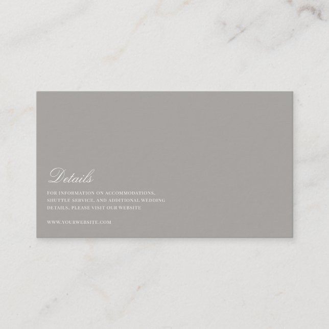 Elegantes Skript - Details zu White & Gray Wedding Begleitkarte (Vorderseite)
