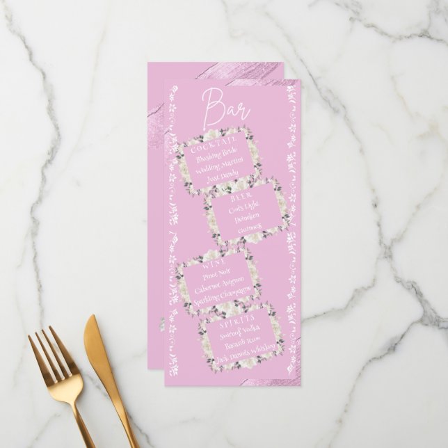 Elegantes Skript Die Bar Wedding Drinks Menu Card Menükarte (Vorderseite/Rückseite Beispiel)