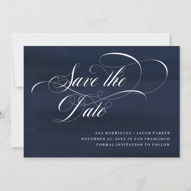 Elegantes Skript | Dunkelblau Save The Date (Vorderseite)