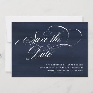 Elegantes Skript   Dunkelblau Save The Date