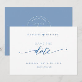 Elegantes Skript, Dusty Blue, einfache Hochzeit Save The Date