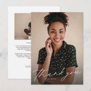 Elegantes Skript, einfach zwei Foto Abschluss Dankeskarte