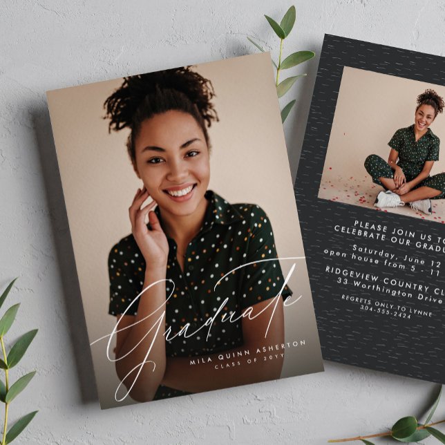 Elegantes Skript, einfach zwei Foto Abschluss Einladung (Von Creator hochgeladen)